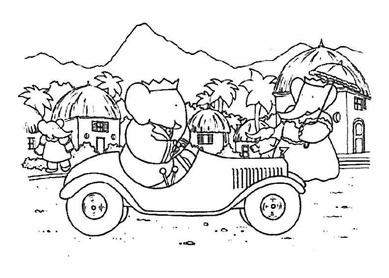 coloriage babar dans sa voiture